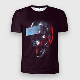 Мужская футболка 3D Slim с принтом Череп с VR в Белгороде, 100% полиэстер с улучшенными характеристиками | приталенный силуэт, круглая горловина, широкие плечи, сужается к линии бедра | 3д | vr | вр шлем | майки | футболка 3д | череп