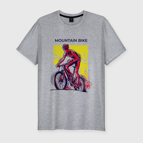 Мужская футболка хлопок Slim с принтом Mountain Bike велосипедист в Курске, 92% хлопок, 8% лайкра | приталенный силуэт, круглый вырез ворота, длина до линии бедра, короткий рукав | bicycle sport | bmx | country | cross | extreme | flatland | track | байк | велокросс | велосипедный спорт | горный велосипед | кросс | кросс кантри | трайк | трек | триал | флэтлэнд | фрирайд | шоссейные велоспорт