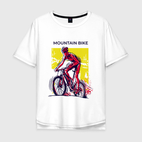Мужская футболка хлопок Oversize с принтом Mountain Bike велосипедист в Санкт-Петербурге, 100% хлопок | свободный крой, круглый ворот, “спинка” длиннее передней части | Тематика изображения на принте: bicycle sport | bmx | country | cross | extreme | flatland | track | байк | велокросс | велосипедный спорт | горный велосипед | кросс | кросс кантри | трайк | трек | триал | флэтлэнд | фрирайд | шоссейные велоспорт