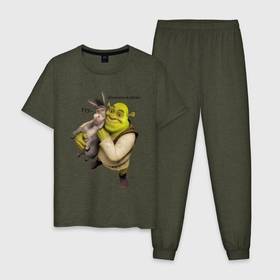 Мужская пижама хлопок с принтом Shrek-Donkey в Петрозаводске, 100% хлопок | брюки и футболка прямого кроя, без карманов, на брюках мягкая резинка на поясе и по низу штанин
 | dreamworks | shrek | арт | лого | мультфильм | постер | шрек