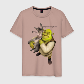 Мужская футболка хлопок с принтом Shrek-Donkey в Новосибирске, 100% хлопок | прямой крой, круглый вырез горловины, длина до линии бедер, слегка спущенное плечо. | dreamworks | shrek | арт | лого | мультфильм | постер | шрек