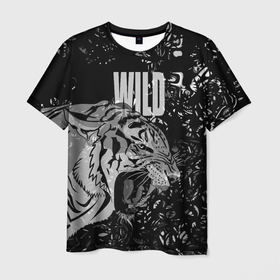 Мужская футболка 3D с принтом WILD   ДИКИЙ в Тюмени, 100% полиэфир | прямой крой, круглый вырез горловины, длина до линии бедер | wild | вайлд | дикий | животные | зверь | злой | клыки | кошка | оскал | пасть | тигр | хищник
