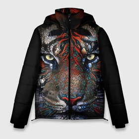 Мужская зимняя куртка 3D с принтом Цветной тигр в Белгороде, верх — 100% полиэстер; подкладка — 100% полиэстер; утеплитель — 100% полиэстер | длина ниже бедра, свободный силуэт Оверсайз. Есть воротник-стойка, отстегивающийся капюшон и ветрозащитная планка. 

Боковые карманы с листочкой на кнопках и внутренний карман на молнии. | Тематика изображения на принте: злость | мощный | отличные глаза | тигр