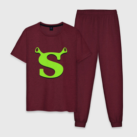 Мужская пижама хлопок с принтом Shrek Logo (+спина) (Z) в Петрозаводске, 100% хлопок | брюки и футболка прямого кроя, без карманов, на брюках мягкая резинка на поясе и по низу штанин
 | dreamworks | shrek | зелёный огр | мульт | мультфильм | приключения