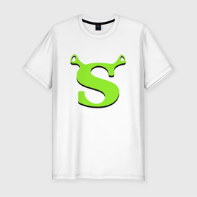 Мужская футболка хлопок Slim с принтом Shrek Logo (+спина) (Z) в Санкт-Петербурге, 92% хлопок, 8% лайкра | приталенный силуэт, круглый вырез ворота, длина до линии бедра, короткий рукав | dreamworks | shrek | зелёный огр | мульт | мультфильм | приключения