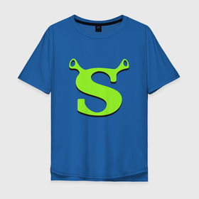 Мужская футболка хлопок Oversize с принтом Shrek Logo (+спина) (Z) , 100% хлопок | свободный крой, круглый ворот, “спинка” длиннее передней части | dreamworks | shrek | зелёный огр | мульт | мультфильм | приключения