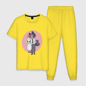 Мужская пижама хлопок с принтом Бистарс - любовь в Санкт-Петербурге, 100% хлопок | брюки и футболка прямого кроя, без карманов, на брюках мягкая резинка на поясе и по низу штанин
 | anime | beastars | аниме | анимэ | биастарс | бистар | большой серый волк | легоси | хару