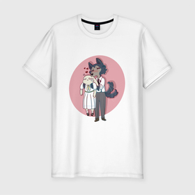 Мужская футболка хлопок Slim с принтом Бистарс - любовь в Тюмени, 92% хлопок, 8% лайкра | приталенный силуэт, круглый вырез ворота, длина до линии бедра, короткий рукав | anime | beastars | аниме | анимэ | биастарс | бистар | большой серый волк | легоси | хару