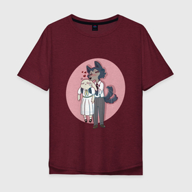 Мужская футболка хлопок Oversize с принтом Бистарс - любовь в Белгороде, 100% хлопок | свободный крой, круглый ворот, “спинка” длиннее передней части | anime | beastars | аниме | анимэ | биастарс | бистар | большой серый волк | легоси | хару