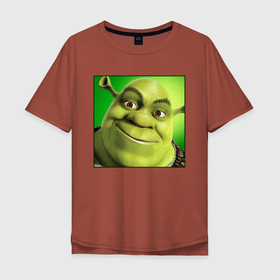 Мужская футболка хлопок Oversize с принтом Shrek | Зеленый Орк (Z) в Тюмени, 100% хлопок | свободный крой, круглый ворот, “спинка” длиннее передней части | Тематика изображения на принте: dreamworks | shrek | зелёный огр | мульт | мультфильм | приключения
