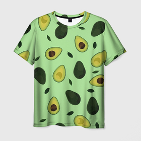 Мужская футболка 3D с принтом Авокадо в Санкт-Петербурге, 100% полиэфир | прямой крой, круглый вырез горловины, длина до линии бедер | Тематика изображения на принте: avocado | food | fruit | pattern | vegan | vegetarian | авокадо | веган | вегетарианство | еда | зарядка | зелёная | паттерн | правильное питание | фрукт | фрукты