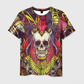 Мужская футболка 3D с принтом Unprecedented Fear , 100% полиэфир | прямой крой, круглый вырез горловины, длина до линии бедер | death | змея | кобра | монстр | рога | скелет | фараон | хоррор | череп