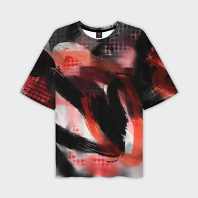 Мужская футболка oversize 3D с принтом Абстрактные линии и полосы в Екатеринбурге,  |  | abstract | lines | мазки | оранжевое | точки | черное