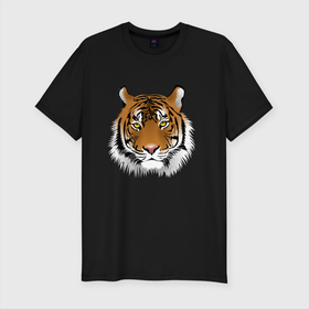 Мужская футболка хлопок Slim с принтом Тигр в Тюмени, 92% хлопок, 8% лайкра | приталенный силуэт, круглый вырез ворота, длина до линии бедра, короткий рукав | animal | cheetah | forest animal | hunter | tiger | wild animal | гепард | дикое животное | животное | лесное животное | охотник | тигр