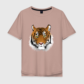 Мужская футболка хлопок Oversize с принтом Тигр в Санкт-Петербурге, 100% хлопок | свободный крой, круглый ворот, “спинка” длиннее передней части | animal | cheetah | forest animal | hunter | tiger | wild animal | гепард | дикое животное | животное | лесное животное | охотник | тигр