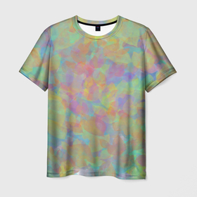 Мужская футболка 3D с принтом Цветные лепестки , 100% полиэфир | прямой крой, круглый вырез горловины, длина до линии бедер | Тематика изображения на принте: абстракция | лепестки | листья | цвета | цветные листья