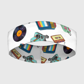Повязка на голову 3D с принтом Стиль 80х в Санкт-Петербурге,  |  | 80 | 90 | девяностные | джостик | диск | диски | касета | музыка | палоройд | пластинка | пластинки | тв | телик | фотик