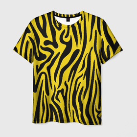 Мужская футболка 3D с принтом Тигровые полоски в Екатеринбурге, 100% полиэфир | прямой крой, круглый вырез горловины, длина до линии бедер | абстракция | зоопринт | орнамент | полоски | полосы | пчелиный | тигровый