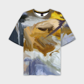 Мужская футболка oversize 3D с принтом Абстрактные перышки ,  |  | abstract | feathers | абстракция | желтое | мазки | перья