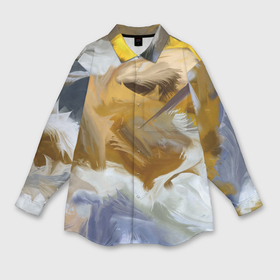 Мужская рубашка oversize 3D с принтом Абстрактные перышки в Белгороде,  |  | abstract | feathers | абстракция | желтое | мазки | перья