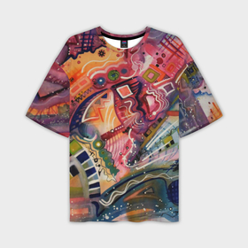 Мужская футболка oversize 3D с принтом Happy end в Санкт-Петербурге,  |  | Тематика изображения на принте: abstract | абстракция | волны | квадраты | полосы
