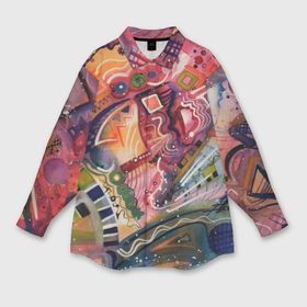 Мужская рубашка oversize 3D с принтом Happy end в Санкт-Петербурге,  |  | Тематика изображения на принте: abstract | абстракция | волны | квадраты | полосы