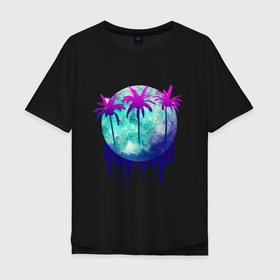 Мужская футболка хлопок Oversize с принтом Неоновые острова , 100% хлопок | свободный крой, круглый ворот, “спинка” длиннее передней части | акварель | неон | неоновые пальмы | неоновый принт | пальмы | фиолетовый | футуризм