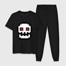 Мужская пижама хлопок с принтом Skull | Geometry Dash в Курске, 100% хлопок | брюки и футболка прямого кроя, без карманов, на брюках мягкая резинка на поясе и по низу штанин
 | 2d | dash | demon | demons | devil | game | games | geometry | pixel | pixels | skull | геометрия | демон | дьявол | игра | пикслели | платформер | череп