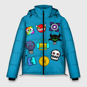 Мужская зимняя куртка 3D с принтом Geometry Dash Icons в Белгороде, верх — 100% полиэстер; подкладка — 100% полиэстер; утеплитель — 100% полиэстер | длина ниже бедра, свободный силуэт Оверсайз. Есть воротник-стойка, отстегивающийся капюшон и ветрозащитная планка. 

Боковые карманы с листочкой на кнопках и внутренний карман на молнии. | 2d | dash | demon | demons | devil | game | games | geometry | pixel | pixels | skull | smile | геометрия | демон | дьявол | игра | пикслели | платформер | смайл | смайлик | улыбка | череп