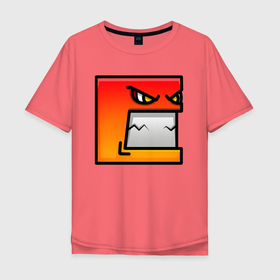 Мужская футболка хлопок Oversize с принтом Geometry Dash | Red evil (Z) в Кировске, 100% хлопок | свободный крой, круглый ворот, “спинка” длиннее передней части | 2d | arcade | game | geometry dash | meltdown | robtop | аркада | геометрический тире | раннер