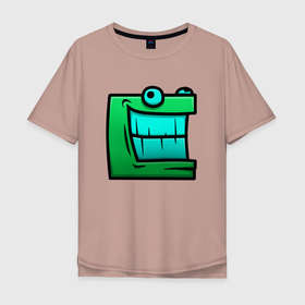 Мужская футболка хлопок Oversize с принтом Geometry Dash | Green cube (Z) в Петрозаводске, 100% хлопок | свободный крой, круглый ворот, “спинка” длиннее передней части | 2d | arcade | game | geometry dash | meltdown | robtop | аркада | геометрический тире | раннер