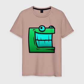 Мужская футболка хлопок с принтом Geometry Dash | Green cube (Z) в Новосибирске, 100% хлопок | прямой крой, круглый вырез горловины, длина до линии бедер, слегка спущенное плечо. | 2d | arcade | game | geometry dash | meltdown | robtop | аркада | геометрический тире | раннер