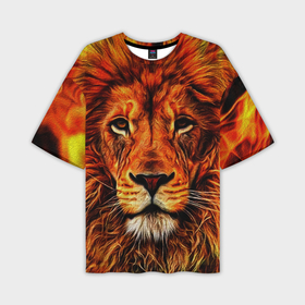 Мужская футболка oversize 3D с принтом Огненные лев в Тюмени,  |  | animal | lion | животные | лев | хищник