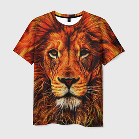 Мужская футболка 3D с принтом Огненные лев в Белгороде, 100% полиэфир | прямой крой, круглый вырез горловины, длина до линии бедер | animal | lion | животные | лев | хищник
