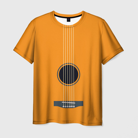 Мужская футболка 3D с принтом ГИТАРА , 100% полиэфир | прямой крой, круглый вырез горловины, длина до линии бедер | guitar | instrument | musuc | orange | pop | rock | гитара | инструмент | музыка | панк | рок | струны | фолк