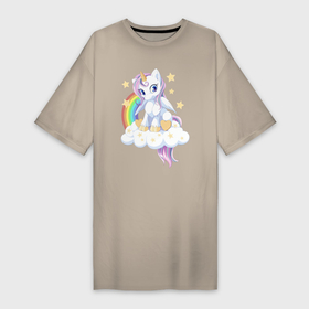 Платье-футболка хлопок с принтом Радужный единорог ,  |  | rainbow | rainbow unicorn | unicorn | единорог | единорог детский | милый | милый единорог | радуга | радужный единорог | сердечко