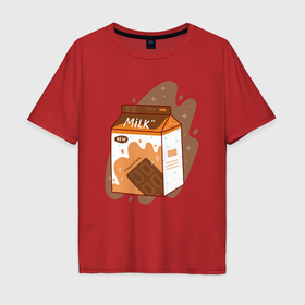 Мужская футболка хлопок Oversize с принтом Коробка шоколадного молока в Тюмени, 100% хлопок | свободный крой, круглый ворот, “спинка” длиннее передней части | anime | kawaii | аниме | йогурт | кавай | коробка молока | лето | молоко | пакет молока | персик | персиковое молоко | фрукты