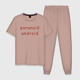 Мужская пижама хлопок с принтом Paranoid Android Radiohead , 100% хлопок | брюки и футболка прямого кроя, без карманов, на брюках мягкая резинка на поясе и по низу штанин
 | paranoid android | paranoid android radiohead | radiohead | radiohead logo | radiohead арт | radiohead надпись | thom yorke | радиохеад | радиохед | радиохэад | радиохэд | том йорк