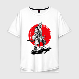 Мужская футболка хлопок Oversize с принтом Воин-самурай в Тюмени, 100% хлопок | свободный крой, круглый ворот, “спинка” длиннее передней части | asia | asian | china | chinese | japan | japanese | japanese art | martial arts | ninja | samurai | sword | warrior | азиатский | азия | боевые искусства | китай | китайский | меч | ниндзя | самурай | япония | японское искусство