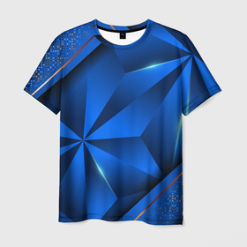 Мужская футболка 3D с принтом 3D абстрактные фигуры BLUE , 100% полиэфир | прямой крой, круглый вырез горловины, длина до линии бедер | 3d | 3д | luxury | versace | vip | абстракция | блеск | блестки | версаче | вип | паттерн | роскошь | соты | текстуры
