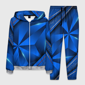 Мужской костюм 3D с принтом 3D абстрактные фигуры BLUE в Петрозаводске, 100% полиэстер | Манжеты и пояс оформлены тканевой резинкой, двухслойный капюшон со шнурком для регулировки, карманы спереди | 3d | 3д | luxury | versace | vip | абстракция | блеск | блестки | версаче | вип | паттерн | роскошь | соты | текстуры