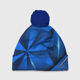 Шапка 3D c помпоном с принтом 3D абстрактные фигуры BLUE в Екатеринбурге, 100% полиэстер | универсальный размер, печать по всей поверхности изделия | 3d | 3д | luxury | versace | vip | абстракция | блеск | блестки | версаче | вип | паттерн | роскошь | соты | текстуры