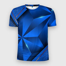 Мужская футболка 3D спортивная с принтом 3D абстрактные фигуры BLUE в Петрозаводске, 100% полиэстер с улучшенными характеристиками | приталенный силуэт, круглая горловина, широкие плечи, сужается к линии бедра | 3d | 3д | luxury | versace | vip | абстракция | блеск | блестки | версаче | вип | паттерн | роскошь | соты | текстуры