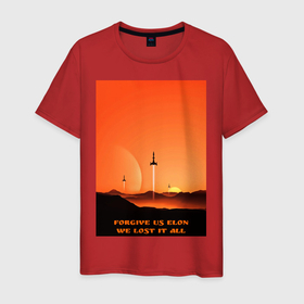 Мужская футболка хлопок с принтом Илон прости нас в Белгороде, 100% хлопок | прямой крой, круглый вырез горловины, длина до линии бедер, слегка спущенное плечо. | Тематика изображения на принте: илон | космос | марс | маск | ракеты | солнечная система | солнце | юрий гагарин