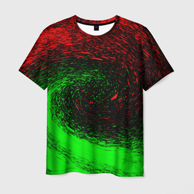 Мужская футболка 3D с принтом КРАСНАЯ И ЗЕЛЕНАЯ КРАСКА , 100% полиэфир | прямой крой, круглый вырез горловины, длина до линии бедер | tegunvteg | брызги | зеленая | краска | красная | неон