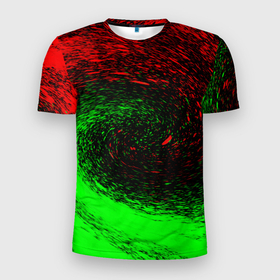 Мужская футболка 3D спортивная с принтом КРАСНАЯ И ЗЕЛЕНАЯ КРАСКА в Курске, 100% полиэстер с улучшенными характеристиками | приталенный силуэт, круглая горловина, широкие плечи, сужается к линии бедра | tegunvteg | брызги | зеленая | краска | красная | неон