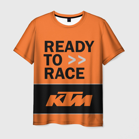 Мужская футболка 3D с принтом KTM | READY TO RACE (Z) в Курске, 100% полиэфир | прямой крой, круглый вырез горловины, длина до линии бедер | enduro | ktm | moto | moto sport | motocycle | sportmotorcycle | ктм | мото | мото спорт | мотоспорт | спорт мото