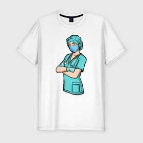 Мужская футболка хлопок Slim с принтом Медсестра | Медработник (Z) , 92% хлопок, 8% лайкра | приталенный силуэт, круглый вырез ворота, длина до линии бедра, короткий рукав | health worker | hospital attendant | medic | nurse | nursing | бикса | врач | доктор | медицина | медицинская сестра | медицинский персонал | медичка | медработник | медсестра | палатная | санитарка | фельдшер