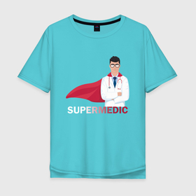 Мужская футболка хлопок Oversize с принтом Супер врач | Super Doc (Z) в Белгороде, 100% хлопок | свободный крой, круглый ворот, “спинка” длиннее передней части | doc | health worker | hospital attendant | medic | nurse | nursing | бикса | врач | доктор | медицина | медицинская сестра | медицинский персонал | медичка | медработник | медсестра | палатная | санитарка | супер врач | фельдшер