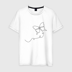Мужская футболка хлопок с принтом Бабочка в Тюмени, 100% хлопок | прямой крой, круглый вырез горловины, длина до линии бедер, слегка спущенное плечо. | butterfly | бабочка | слитная бабочка